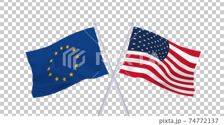 EU and American flags EU and American flags 74772137