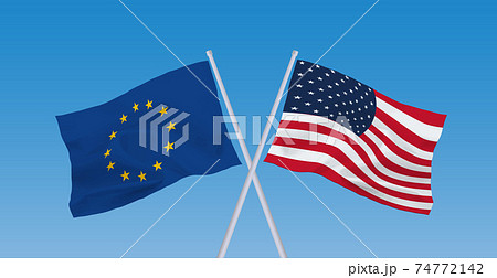 EUとアメリカの旗 EUとアメリカの旗 74772142