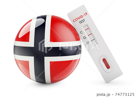 Diagnostic test for coronavirus in Norway. Antibody test COVID-19 with Norwegian flag, 3D rendering 74773125