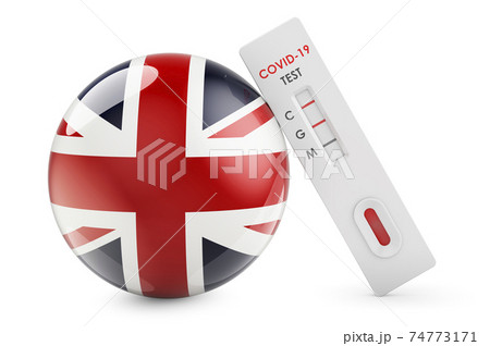 Diagnostic test for coronavirus in the United Kingdom. Antibody test COVID-19 with British flag, 3D rendering Diagnostic test for coronavirus in the United Kingdom. Antibody test COVID-19 with British flag, 3D rendering 74773171