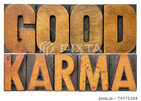 good karma word abstract in vintage wood type good karma word abstract in vintage wood type 74773268
