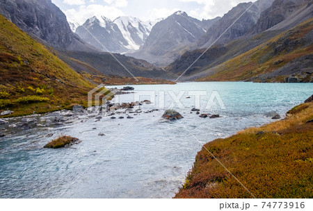 Mountain landscape. Mountain lake of Karakabag in the republic of Altai. 74773916