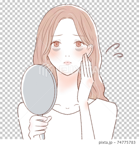 A woman suffering from a bear under her eyes due to poor blood circulation A woman suffering from a bear under her eyes due to poor blood circulation 74775783