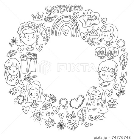 Woman international day 8 march. Girl Power. Feminism concept. Vector pattern. Sticker, patch graphic design. Woman international day 8 march. Girl Power. Feminism concept. Vector pattern. Sticker, patch graphic design. 74776748