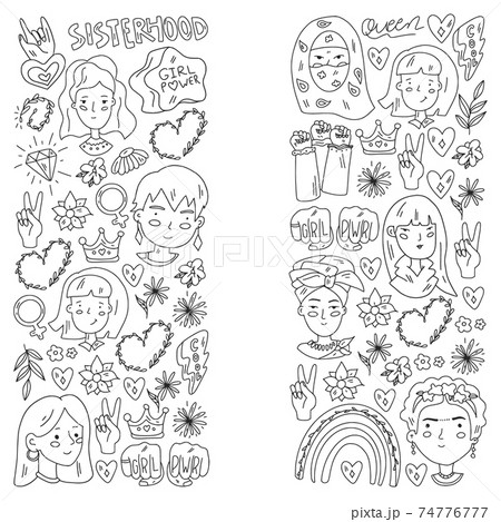 Woman international day 8 march. Girl Power. Feminism concept. Vector pattern. Sticker, patch graphic design. 74776777