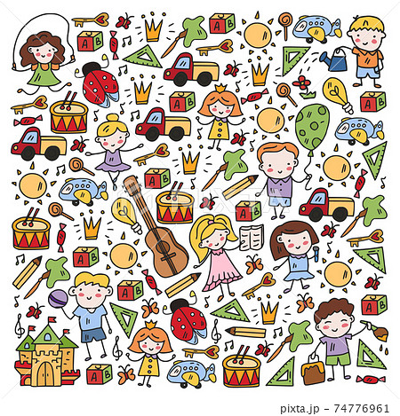 School, kindergarten with cute vector children. Dancing, singing, painting, online education. Creativity and imagination. School, kindergarten with cute vector children. Dancing, singing, painting, online education. Creativity and imagination. 74776961