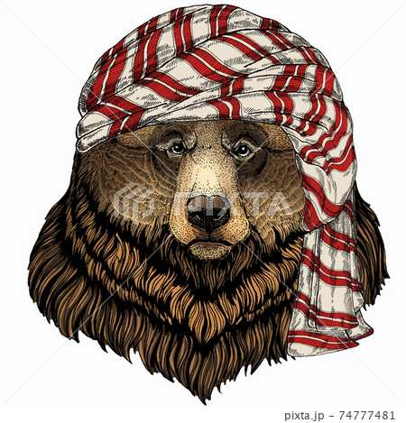 Wild animal wearing keffiyeh or kufiya. Animal head. 74777481