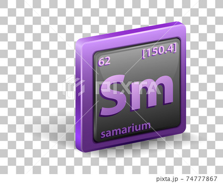 Samarium chemical element. Chemical symbol with atomic number and atomic mass. 74777867