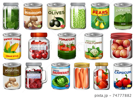 Set of different canned food and food in jars isolated 74777882