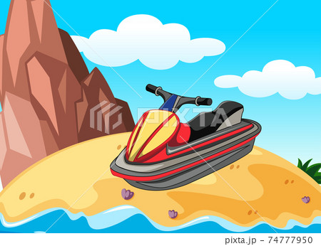 Island scene with a Jet ski 74777950