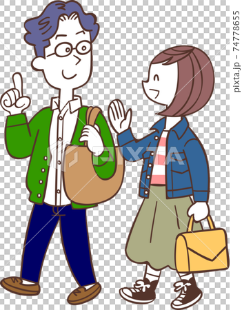 Couple walking while talking 74778655