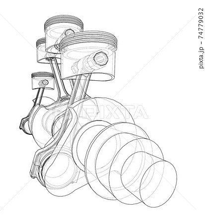 Engine crankshaft with pistons outline. Vector Engine crankshaft with pistons outline. Vector 74779032
