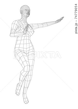 Wireframe ballerina in dance pose. Vector 74779054