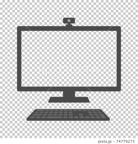 Illustration of a desktop computer with an external camera (gray body, white screen, inset) Illustration of a desktop computer with an external camera (gray body, white screen, inset) 74779273