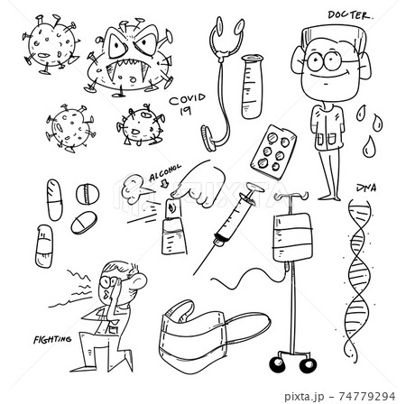 Set of Doodle about coronavirus.,Hand drawn Sketch line vector illustration., Quarantine positive doodle, sketch. Icons, elements. Isolated on white background. Set of Doodle about coronavirus.,Hand drawn Sketch line vector illustration., Quarantine positive doodle, sketch. Icons, elements. Isolated on white background. 74779294