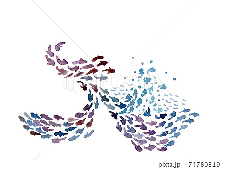 魚の群れの水彩イラストのイラスト素材