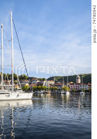Bay with yachts and boats near the town of Skradin, Croatia Bay with yachts and boats near the town of Skradin, Croatia 74780942