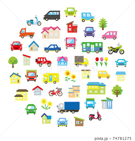 家と車と二輪車と植物のサークルギャラリー(カラー) 家と車と二輪車と植物のサークルギャラリー(カラー) 74781275