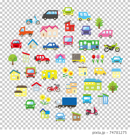 家と車と二輪車と植物のサークルギャラリー(カラー) 家と車と二輪車と植物のサークルギャラリー(カラー) 74781275
