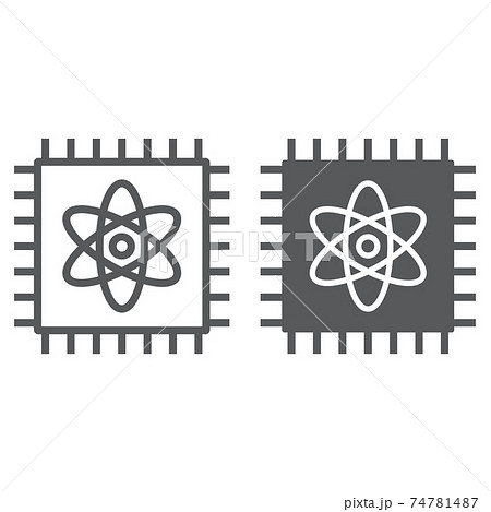Quantum computing line and glyph icon, technology and processor, chip with atom sign, vector graphics, a linear pattern on a white background, eps 10. 74781487