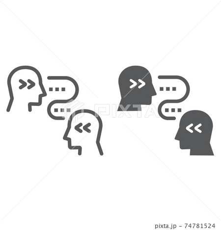 Brain to brain communication line and glyph icon, technology and people, two person communication sign, vector graphics, a linear pattern on a white background, eps 10. 74781524