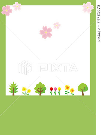 木と植物の並びと桜の花のテンプレート(シンプル) 74781678