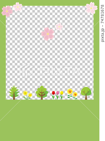 木と植物の並びと桜の花のテンプレート(シンプル) 74781678
