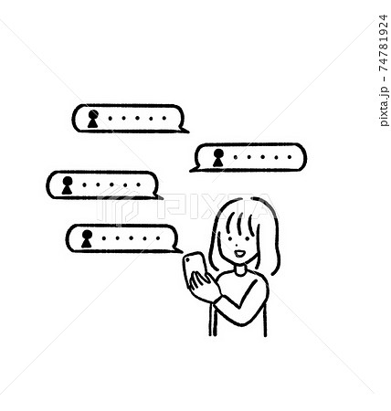 Snsでメッセージを送るイラスト 線画のイラスト素材 Snsでメッセージを送るイラスト 線画のイラスト素材