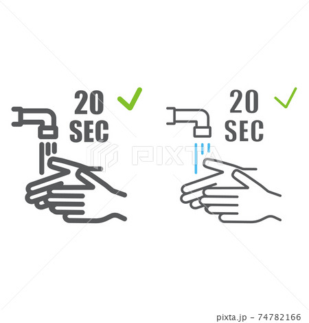 Washing your hands 20 seconds color line icons, wash and hygiene, wash your hands sign, vector graphics, a linear pattern on a white background, eps 10. 74782166
