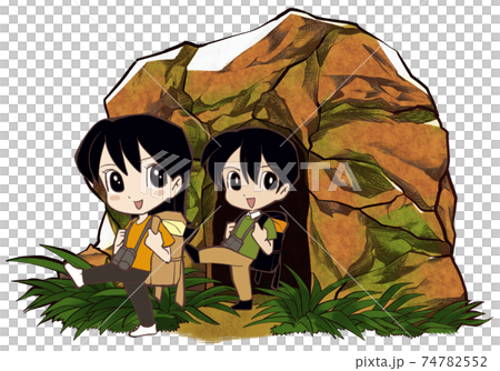 兩個男人和女人從山洞裡出來 兩個男人和女人從山洞裡出來 74782552