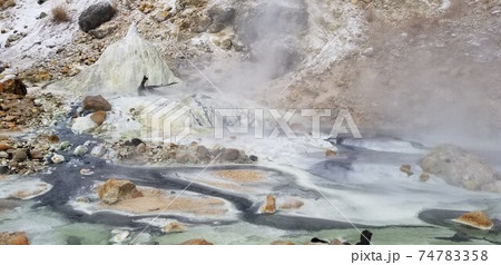 長野県・北アルプス高瀬渓谷にある国指定天然記念物の湯俣温泉・噴湯丘 74783358
