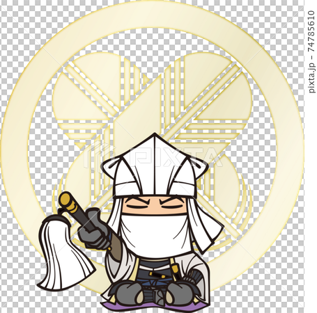 胡座をかいて物思いにふける大谷吉継 2頭身 家紋 のイラスト素材 胡座をかいて物思いにふける大谷吉継 2頭身 家紋 のイラスト素材