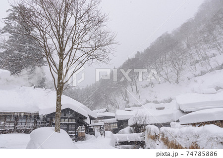 雪景色の鶴の湯温泉 雪景色の鶴の湯温泉 74785886