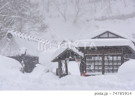 雪景色の鶴の湯温泉 雪景色の鶴の湯温泉 74785914