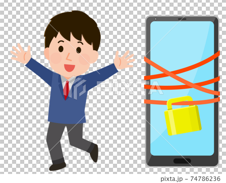 一名男學生做數字排毒的插圖 一名男學生做數字排毒的插圖 74786236