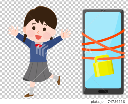 一個女學生做數字排毒的插圖 一個女學生做數字排毒的插圖 74786238