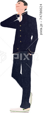 上を向いている男子学生のイラスト素材