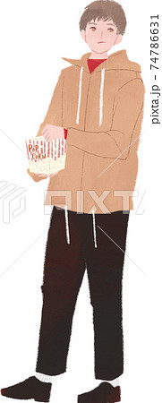 ポップコーンを食べている男性のイラスト素材
