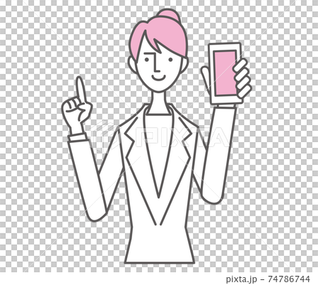 ビジネス　女性　スマートフォン　説明 74786744