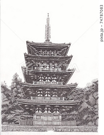 醍醐寺五重塔のイラスト素材