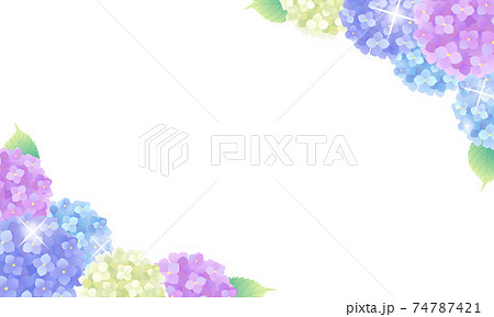 雨上がりキラキラアジサイ 紫陽花 のフレームベクターイラスト コピースペースのイラスト素材