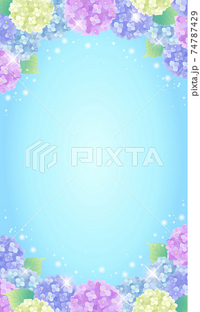 雨上がりの青空キラキラアジサイ 紫陽花 の風景ベクターイラスト 縦 のイラスト素材