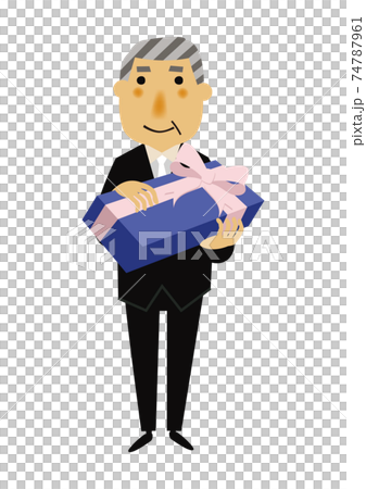 人物の素材。 パーティーのイメージイラスト。 フォーマルスーツのシニア男性。 74787961
