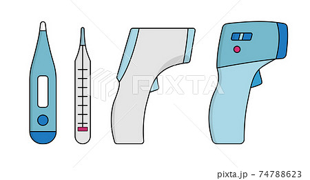 Collection Set of Medical Thermometer Simple Icon. Vector Illustration 74788623