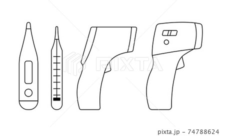 Collection Set of Medical Thermometer Simple Icon. Vector Illustration 74788624