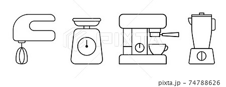 Kitchen appliances icon set. Coffee machine, mixer blender and scales for web applications and mobile concepts. Vector illustration 74788626