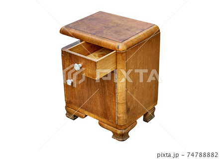 Old bedside table in mid-century style isolated on white background. Bedroom furniture 74788882