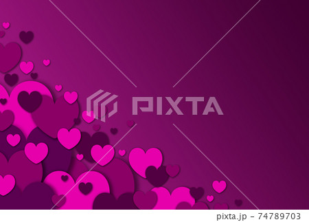 母の日フレーム素材 大小の桃色ハートが左斜め下から湧き上がるイメージ 横 他色有り 74789703