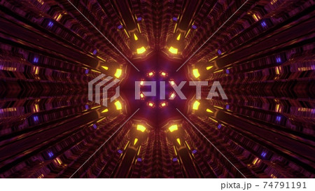 Futuristic corridor with shiny lights 3d illustration 74791191