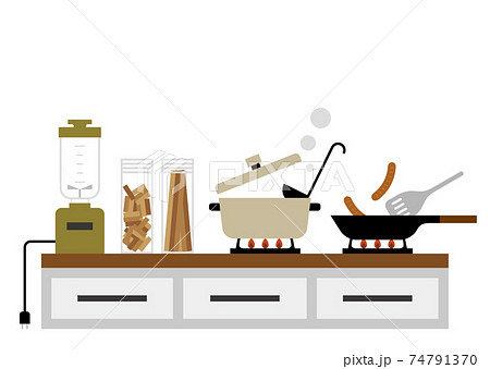 キッチンとコンロ 料理風景 イラストのイラスト素材